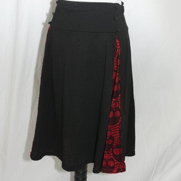 Dresses & Skirts - Red Skulls Goth Punk Midi Skirt Womens XL Black AUC